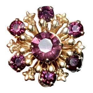 Starburst Scatter Brooch Purple Rhinestones Gold Tone Riveted Back 1/2" Vtg